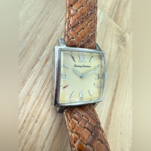 Tommy Bahama ladies square 925 silver brown leather Swiss watch NEW BATTERY main image 6